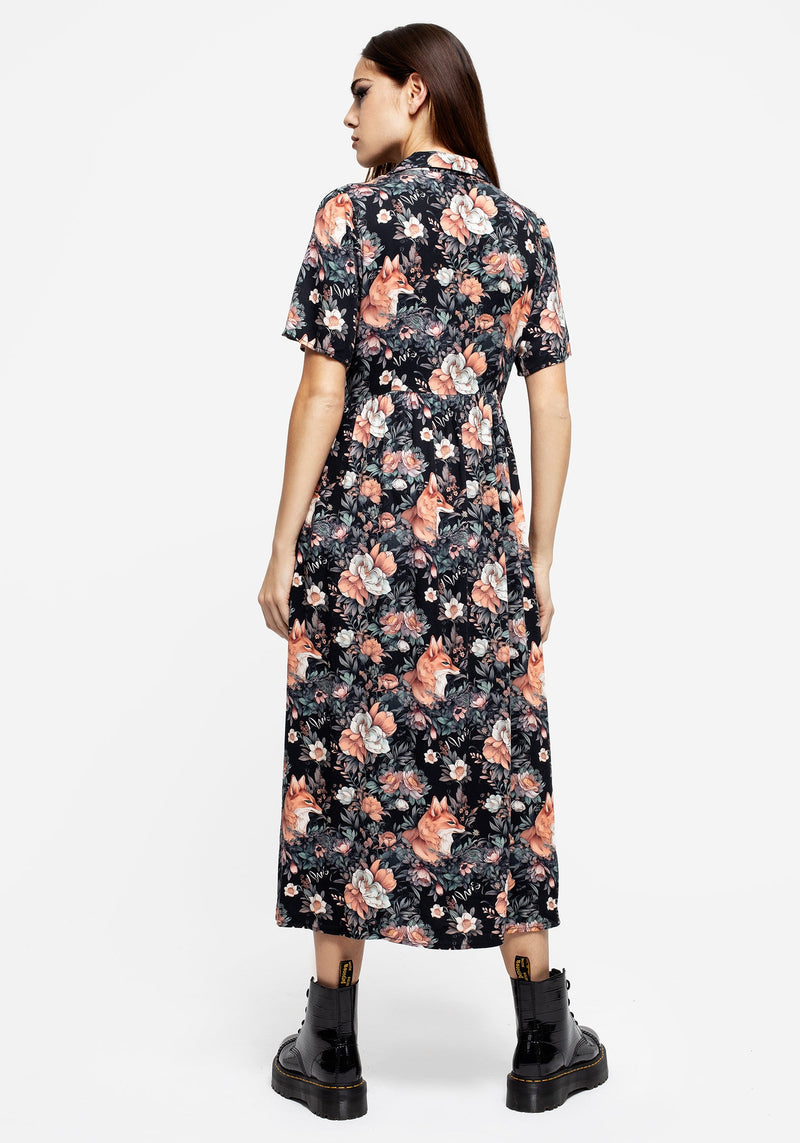 Reynard Fox Floral Print Midi Shirt Dress