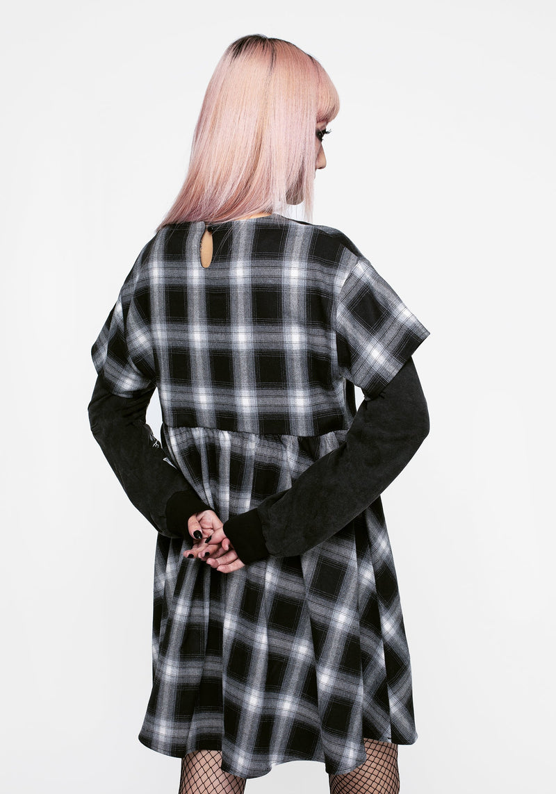 Hypnos Layered Sleeve Check Mini Smock Dress
