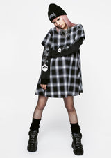Hypnos Layered Sleeve Check Mini Smock Dress