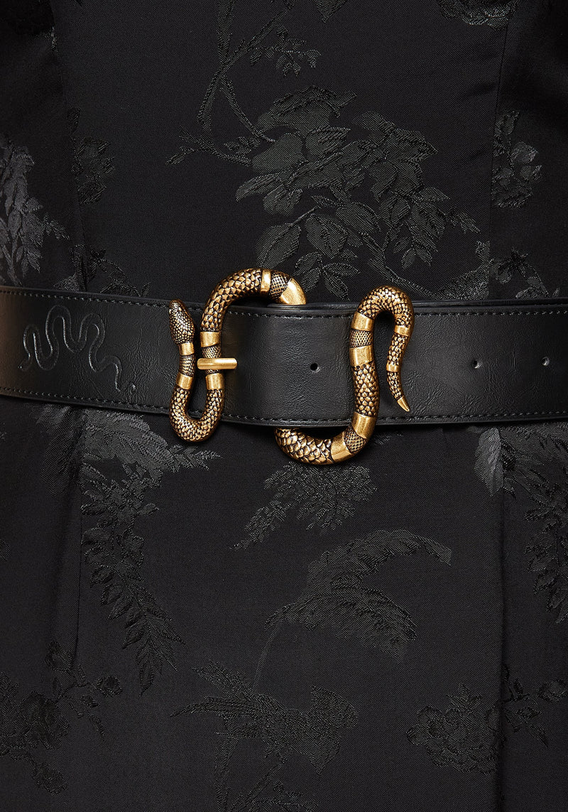 Mamba Debossed Belt With Snake Buckle - Brass