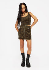 Diabolical Cord Woodcut Print Zip Up Mini Skirt