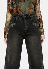Veltha Floral Embroidered Denim Barrel Leg Jeans
