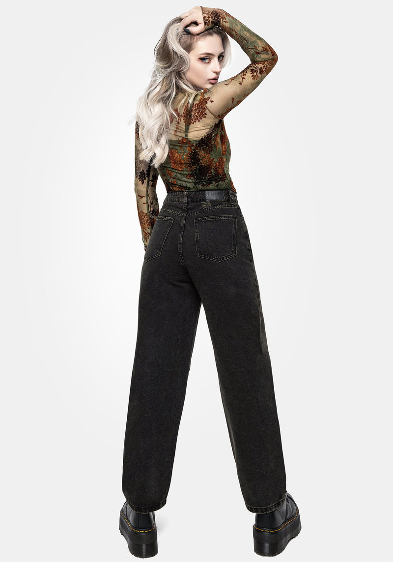Veltha Floral Embroidered Denim Barrel Leg Jeans
