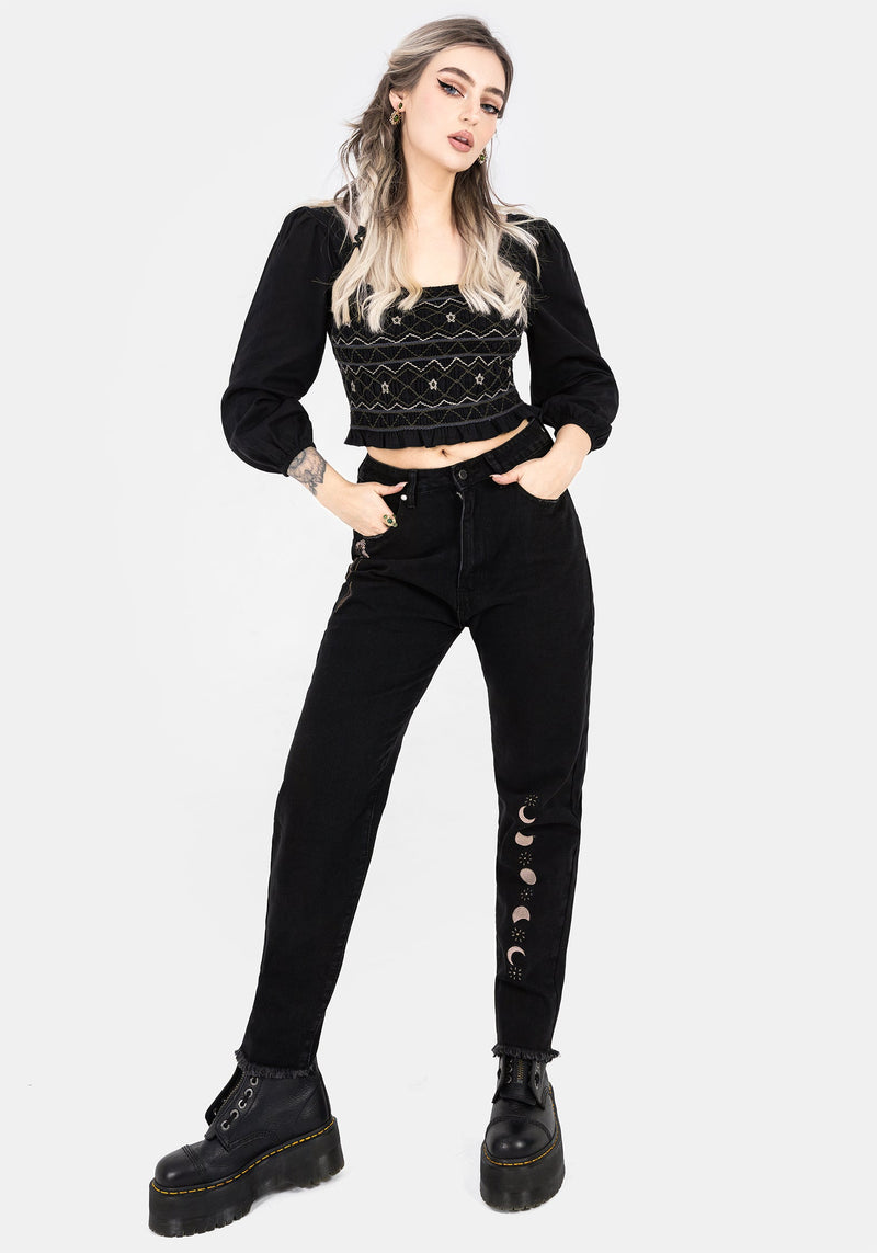 Larissa Hand Embroidered Smocked Puff Sleeve Top