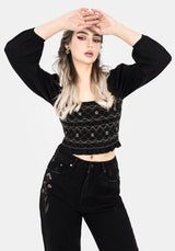 Larissa Hand Embroidered Smocked Puff Sleeve Top