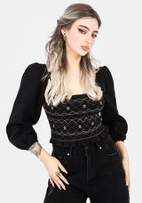 Larissa Hand Embroidered Smocked Puff Sleeve Top