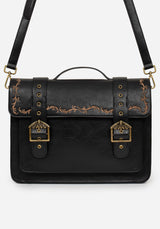 Rosamoth Buckle Vine Embroidered Satchel Bag - Black