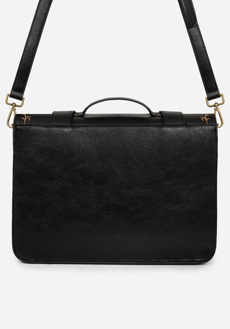 Rosamoth Buckle Vine Embroidered Satchel Bag - Black