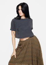 Foxglove Cotton Embroidered Boxy Crop Tee