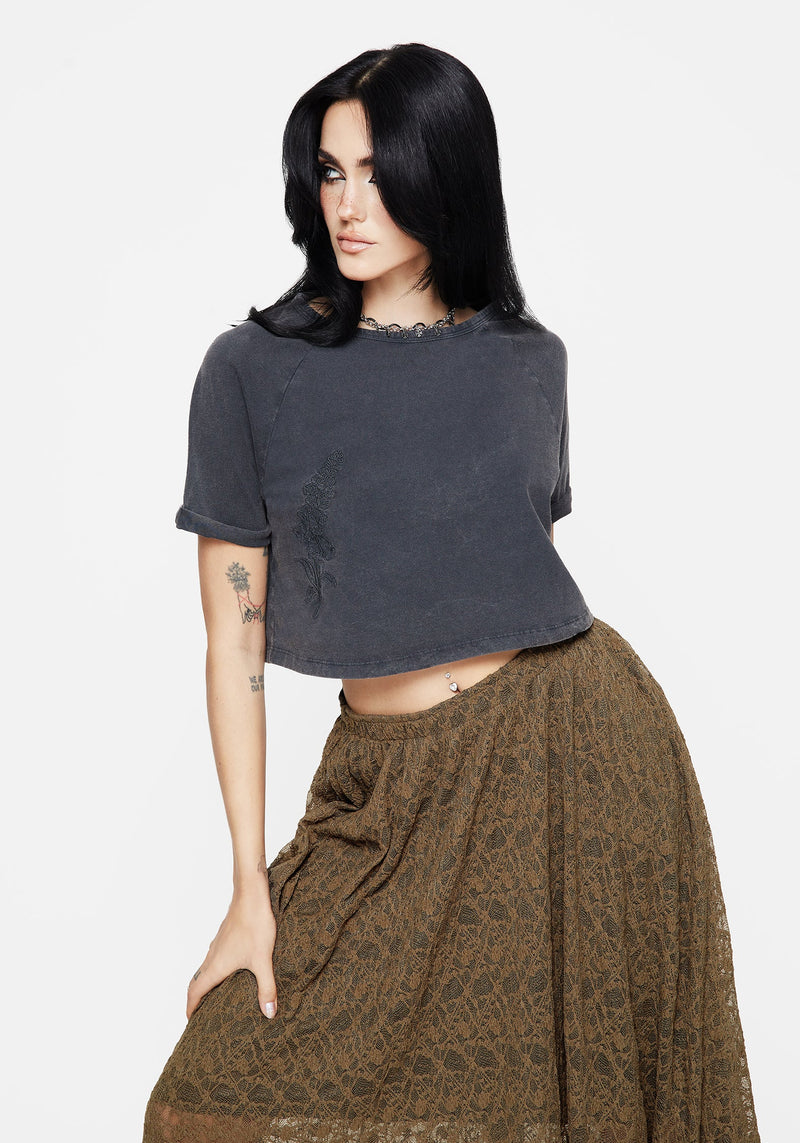 Foxglove Cotton Embroidered Boxy Crop Tee