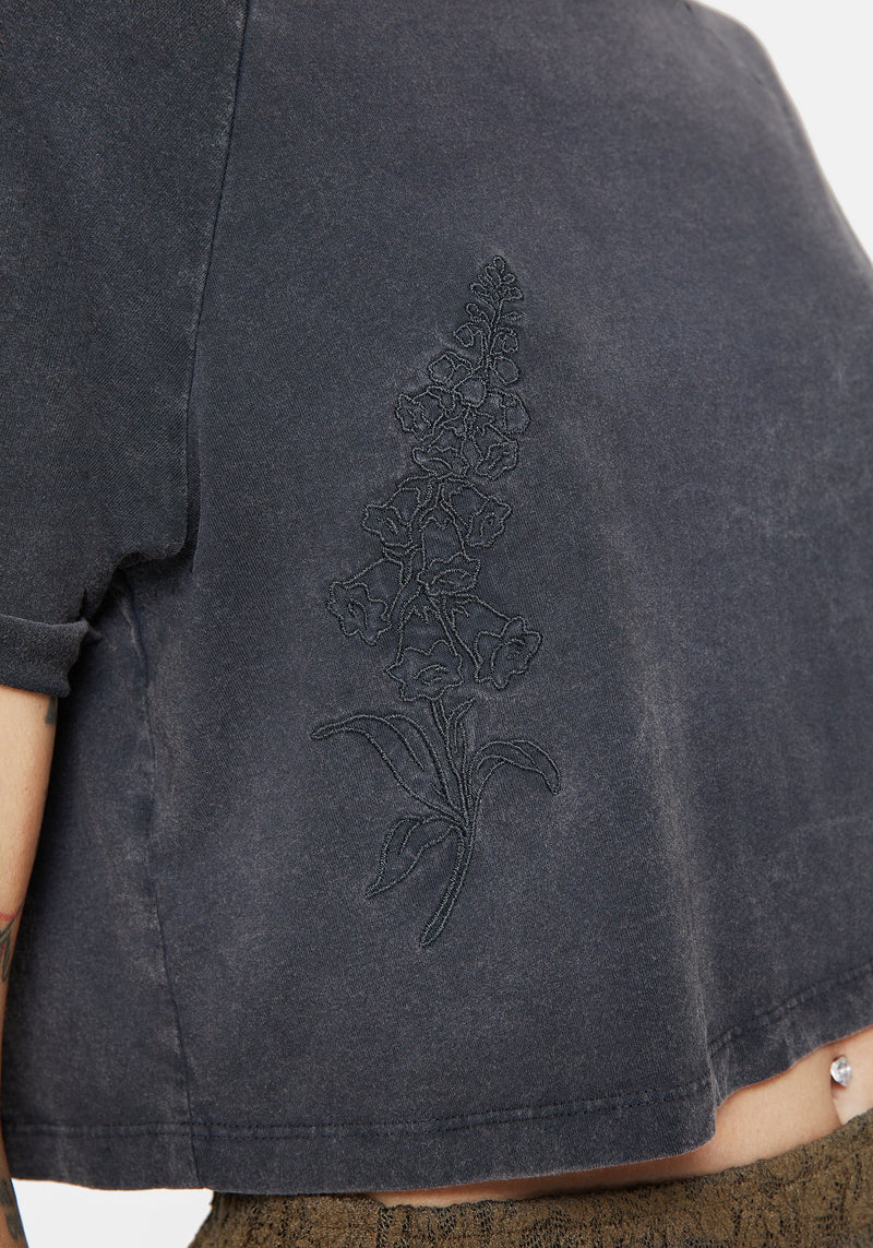 Foxglove Cotton Embroidered Boxy Crop Tee
