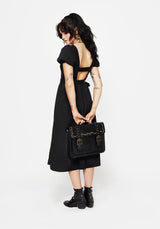 Rosamoth Buckle Vine Embroidered Satchel Bag - Black