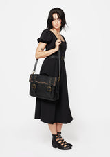 Rosamoth Buckle Vine Embroidered Satchel Bag - Black