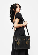 Rosamoth Buckle Vine Embroidered Satchel Bag - Black