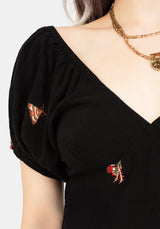 Copia Moth Embroidered Cotton Puff Sleeve Top