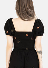 Copia Moth Embroidered Cotton Puff Sleeve Top