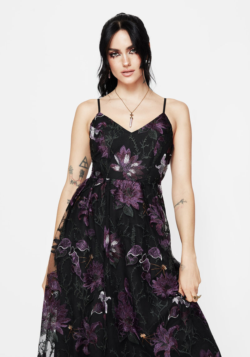 Estrid Embroidered Mesh Midaxi Cami Dress