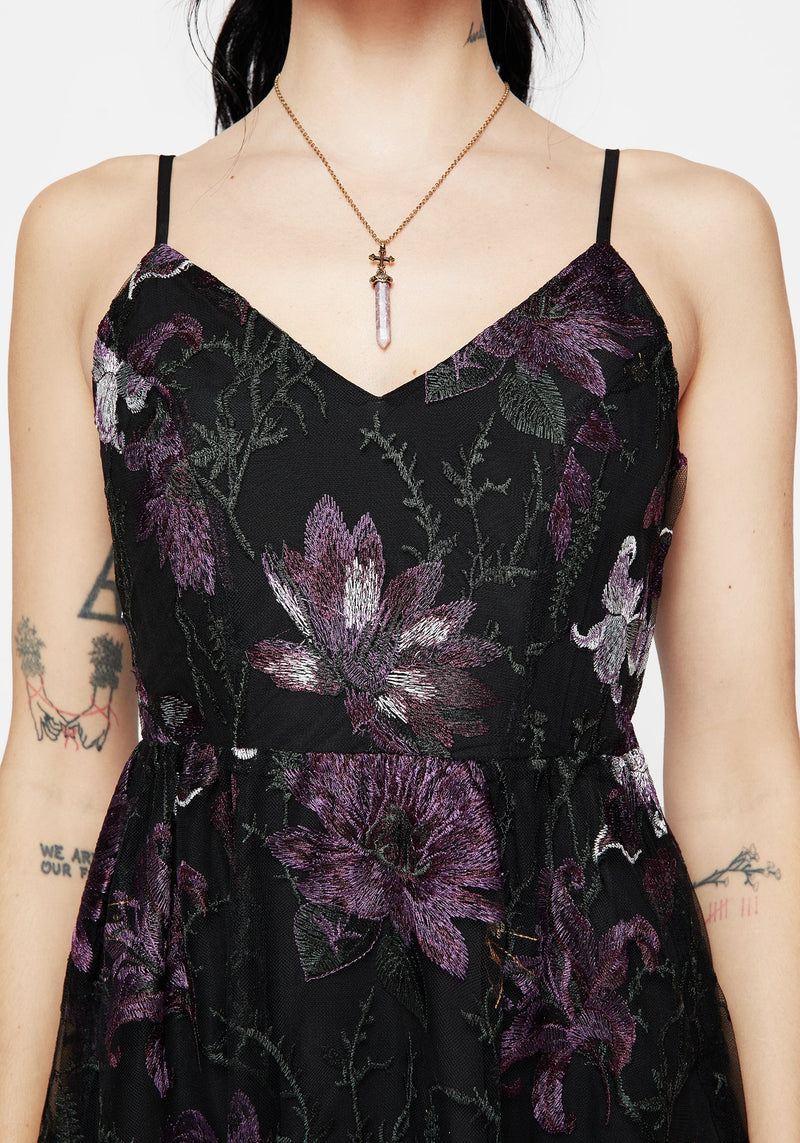 Estrid Embroidered Mesh Midaxi Cami Dress