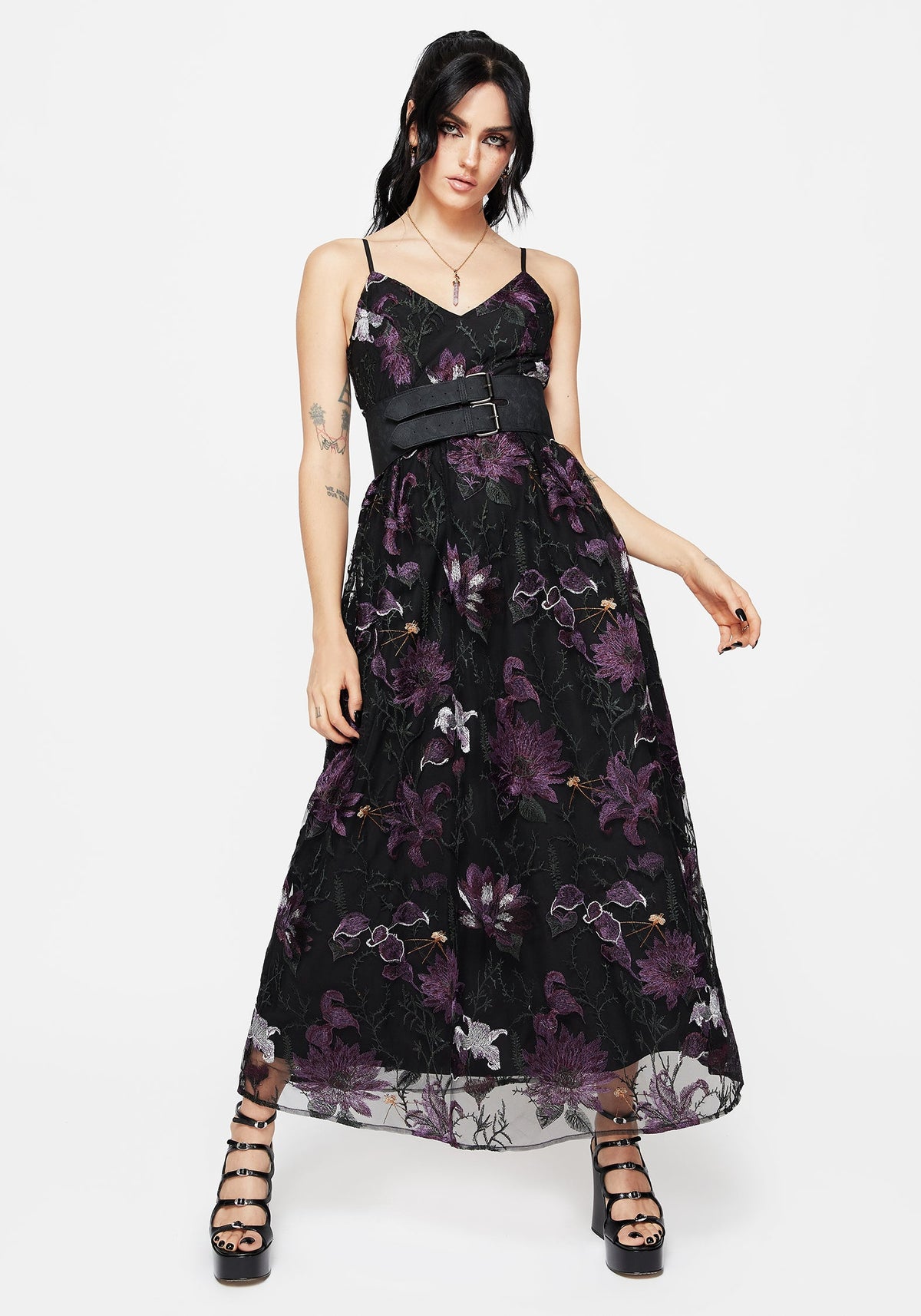 Estrid Embroidered Mesh Midaxi Cami Dress