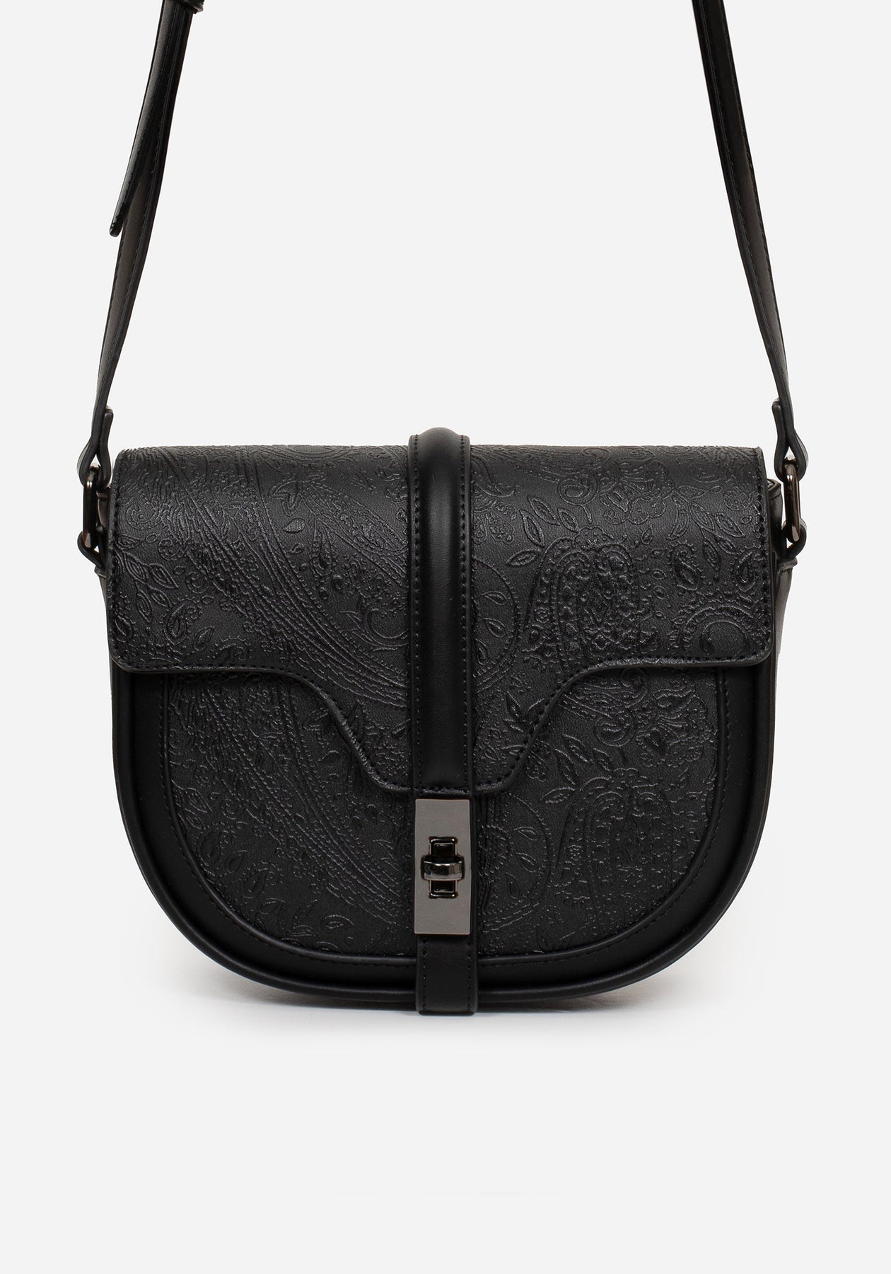 Cypress Paisley Debossed Crossbody Satchel Bag - Black