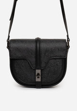 Cypress Paisley Debossed Crossbody Satchel Bag - Black