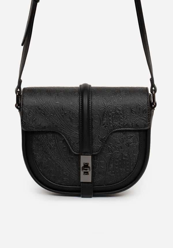 Cypress Paisley Debossed Crossbody Satchel Bag - Black