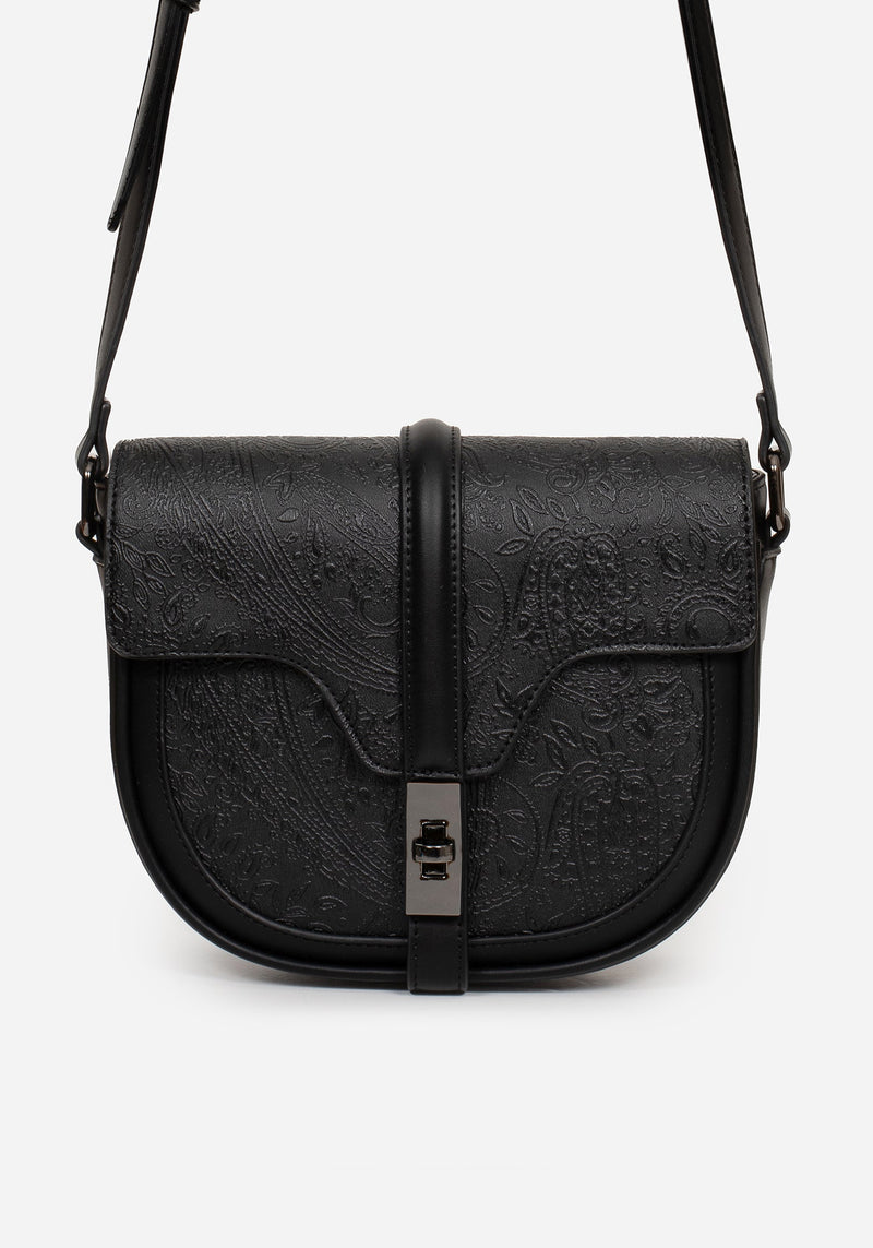 Cypress Paisley Debossed Crossbody Satchel Bag - Black