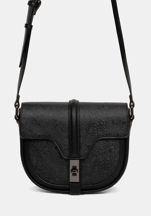Cypress Paisley Debossed Crossbody Satchel Bag - Black