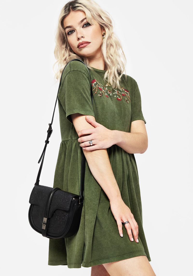 Cypress Paisley Debossed Crossbody Satchel Bag - Black