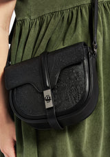 Cypress Paisley Debossed Crossbody Satchel Bag - Black