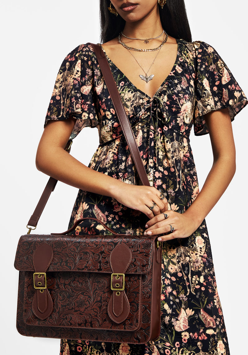 Sunder Floral Debossed Crossbody Satchel Bag