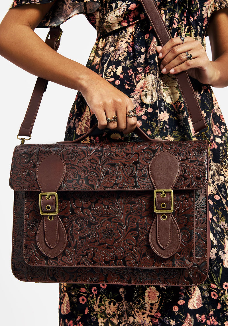 Sunder Floral Debossed Crossbody Satchel Bag