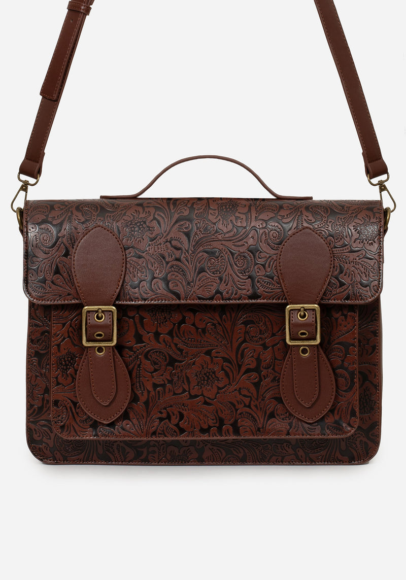 Sunder Floral Debossed Crossbody Satchel Bag