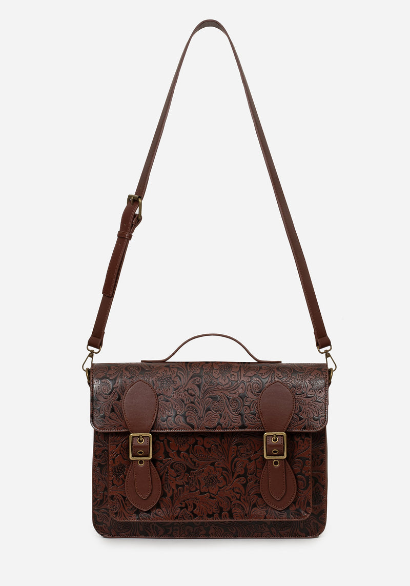Sunder Floral Debossed Crossbody Satchel Bag