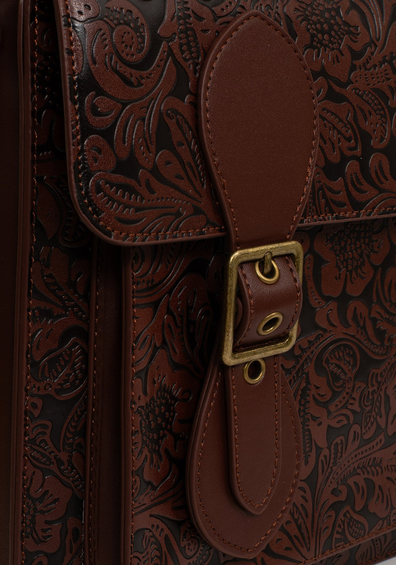 Sunder Floral Debossed Crossbody Satchel Bag