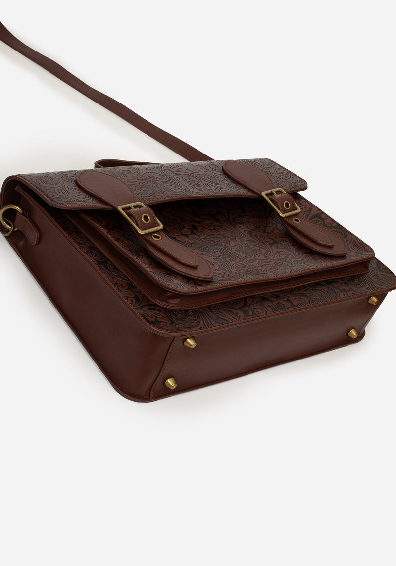 Sunder Floral Debossed Crossbody Satchel Bag