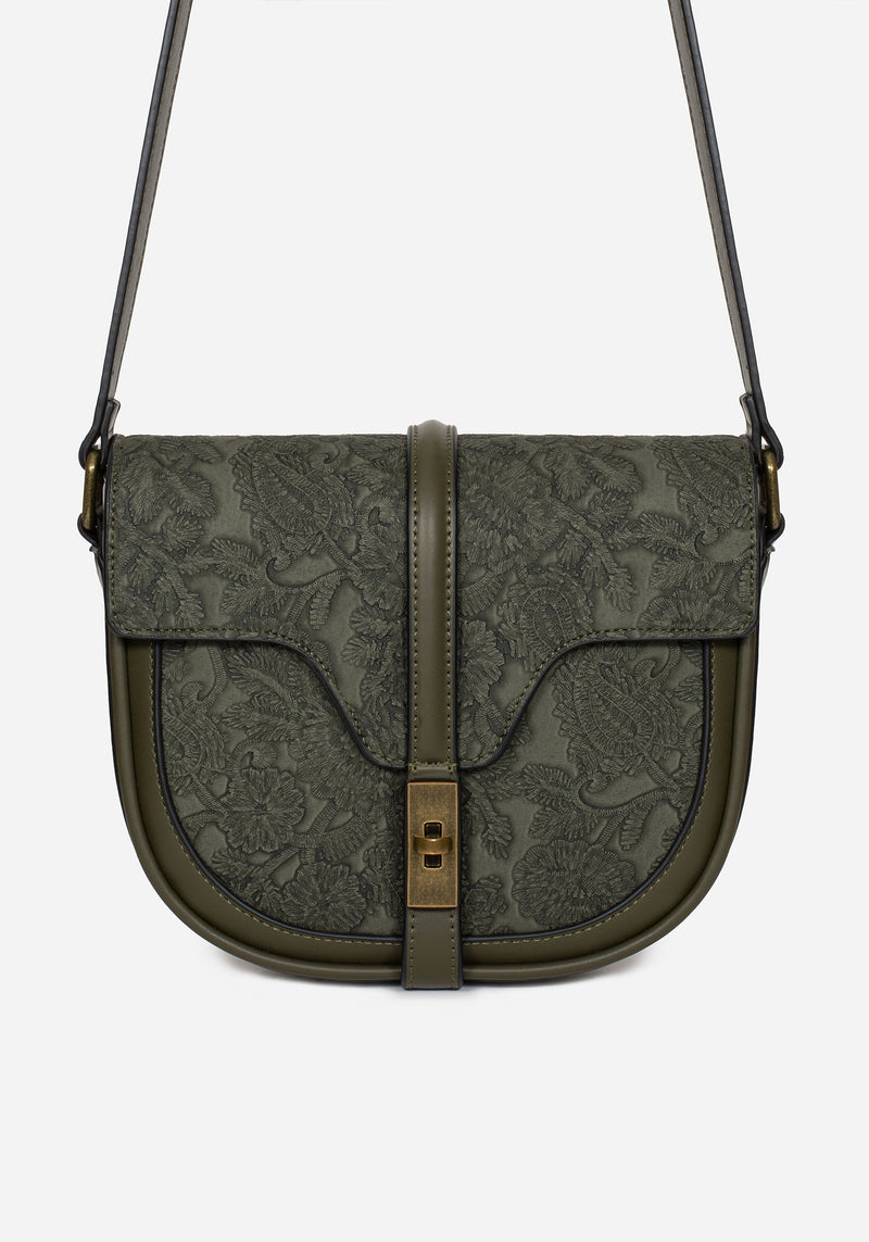 Cypress Paisley Debossed Crossbody Satchel Bag - Green