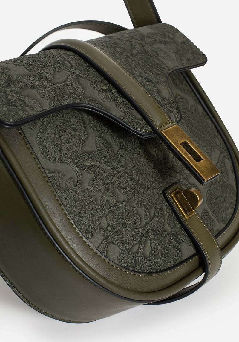 Cypress Paisley Debossed Crossbody Satchel Bag - Green