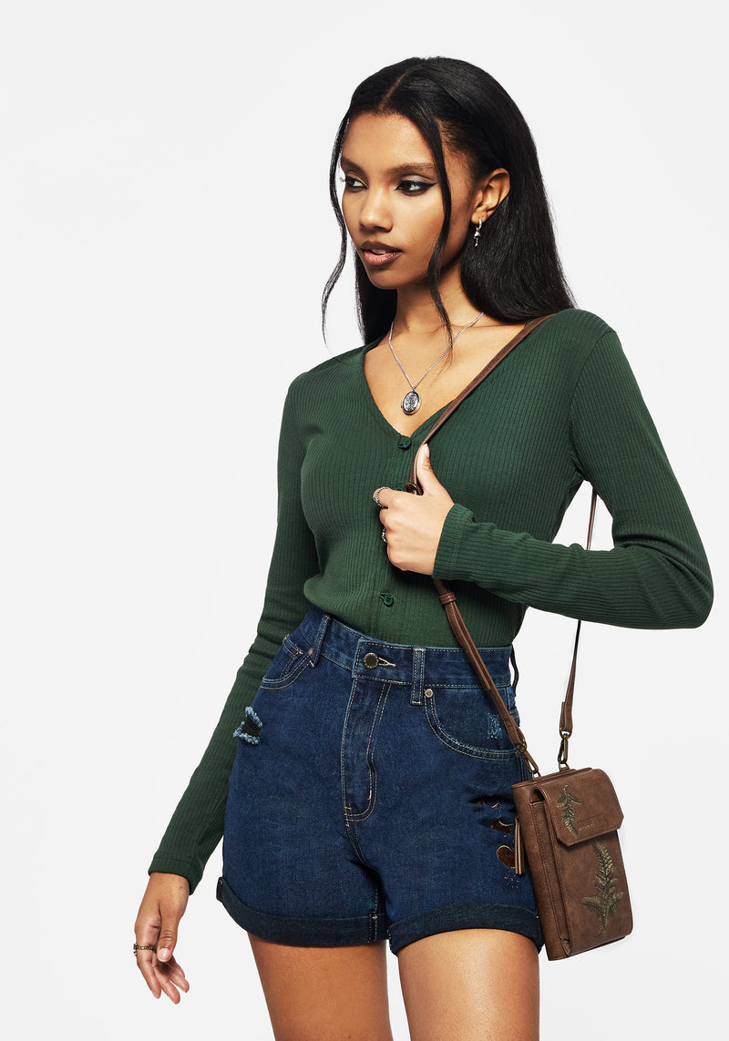 Fern Embroidered Crossbody Phone Bag