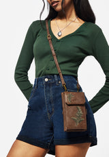 Fern Embroidered Crossbody Phone Bag