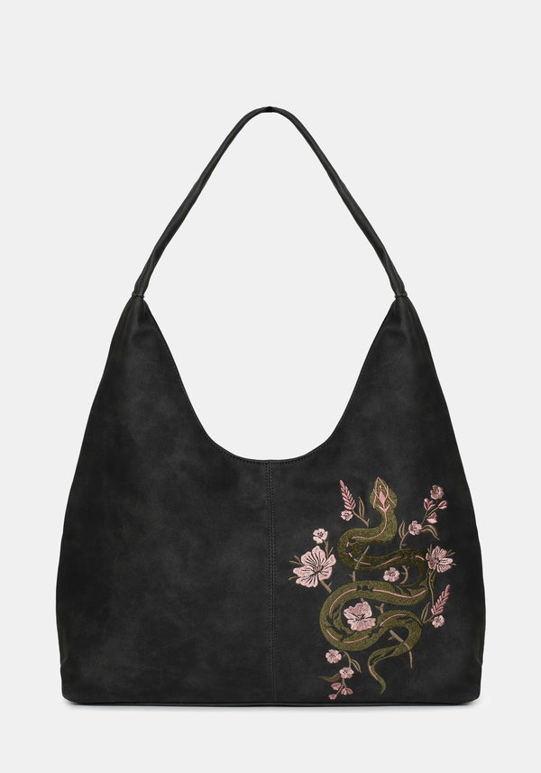 Gorgon Snake Embroidered Faux Suede Tote Bag
