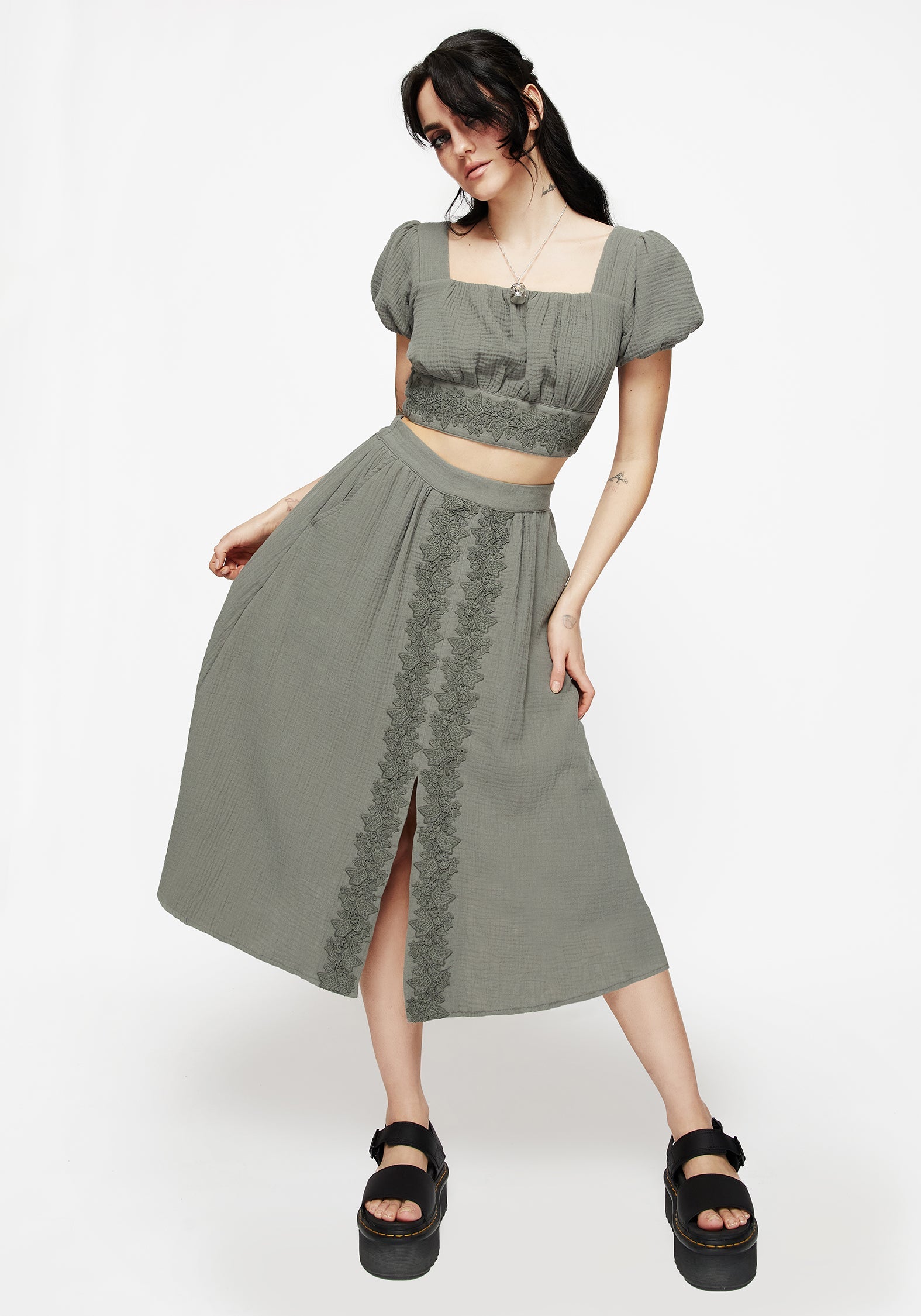 Alder Cotton Ivy Detail Midi Skirt