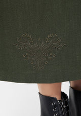 Foliate Linen-Blend Embroidered Button Up Midaxi Skirt - Green