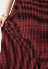 Carmine Textured Check Button Up Midaxi Skirt
