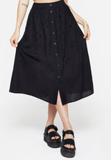 Crux Broiderie Cotton Button Up Midi Skirt