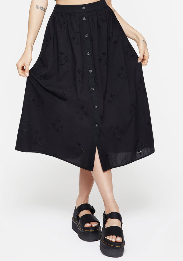 Crux Broiderie Cotton Button Up Midi Skirt