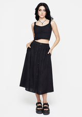 Crux Broiderie Cotton Button Up Midi Skirt