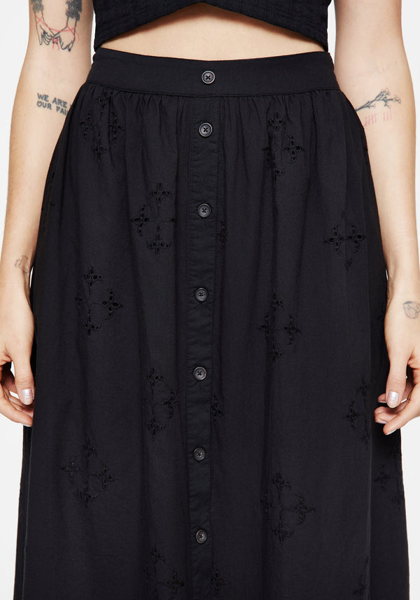 Crux Broiderie Cotton Button Up Midi Skirt