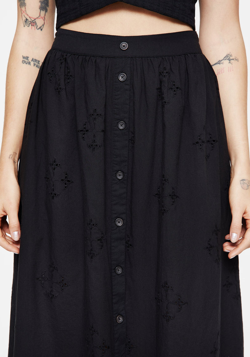Crux Broiderie Cotton Button Up Midi Skirt