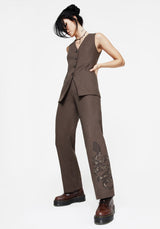 Gaia Linen Blend Snake Embroidered Wide Leg Trouser